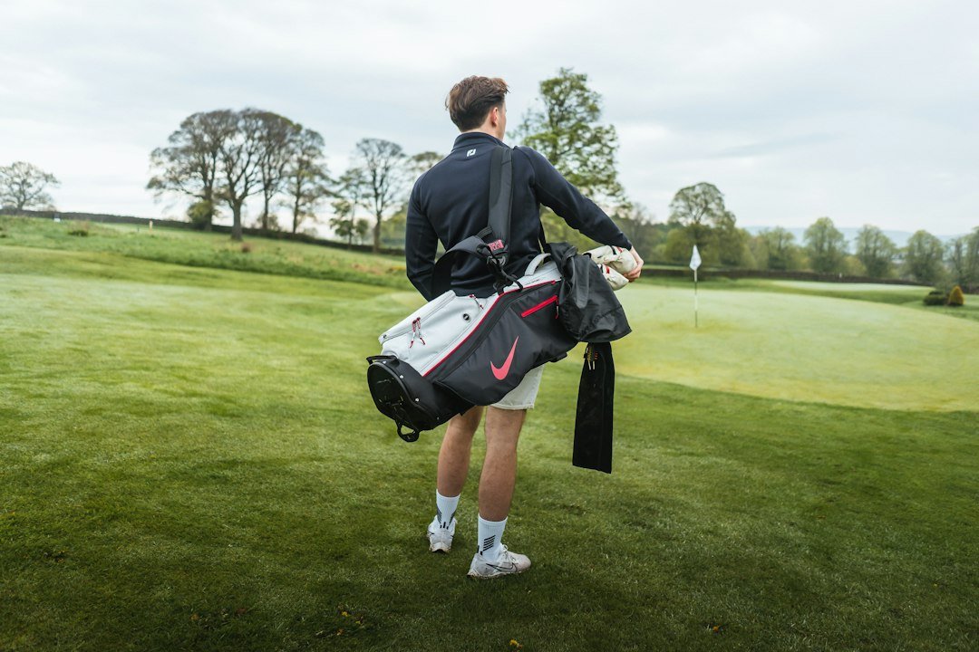 A golf bag holding clubs
